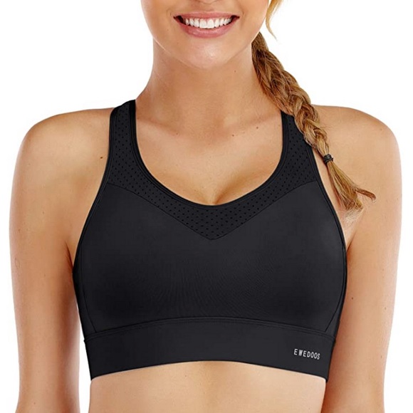 EWEDOOS black High Impact Push Up Racerback Sports Bras Hook & Eye size Medium - Picture 1 of 8